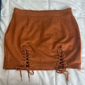 Rust Faux Suede Lace-Up Mini Skirt | Size XL